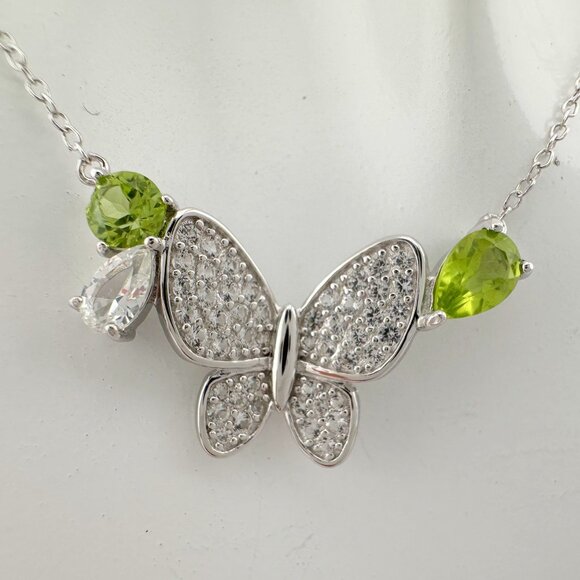 Natural Peridot Butterfly Necklace - Picture 4 of 9